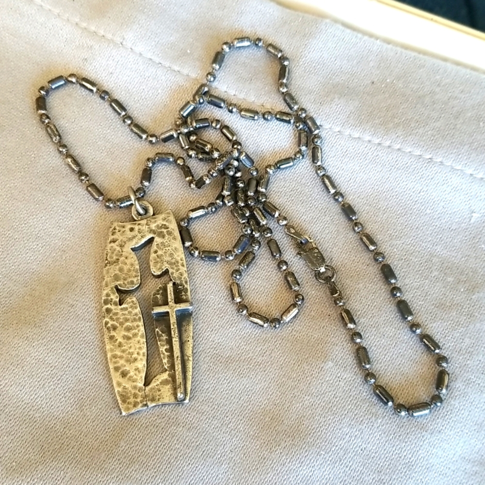 24" STERLING SILVER MODERN ART CROSS necklace Vintage